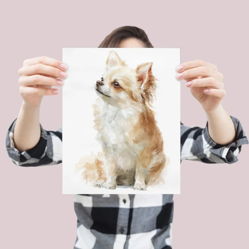 Watercolor Chihuahua Dog Portrait Wall Art Print Poster Unframed - Cute Pet - Picture 4 of 6